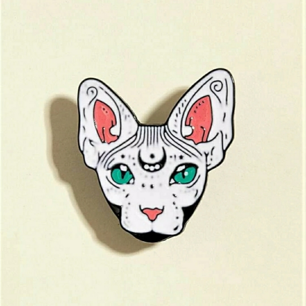 White Celestial Witchy Cat Enamel Pin